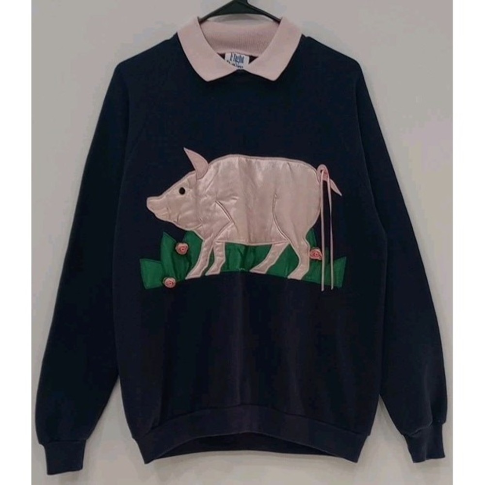 Jerzees Flight Patterns Navy Blue Pig Sweatshirt Size XL Made In Usa